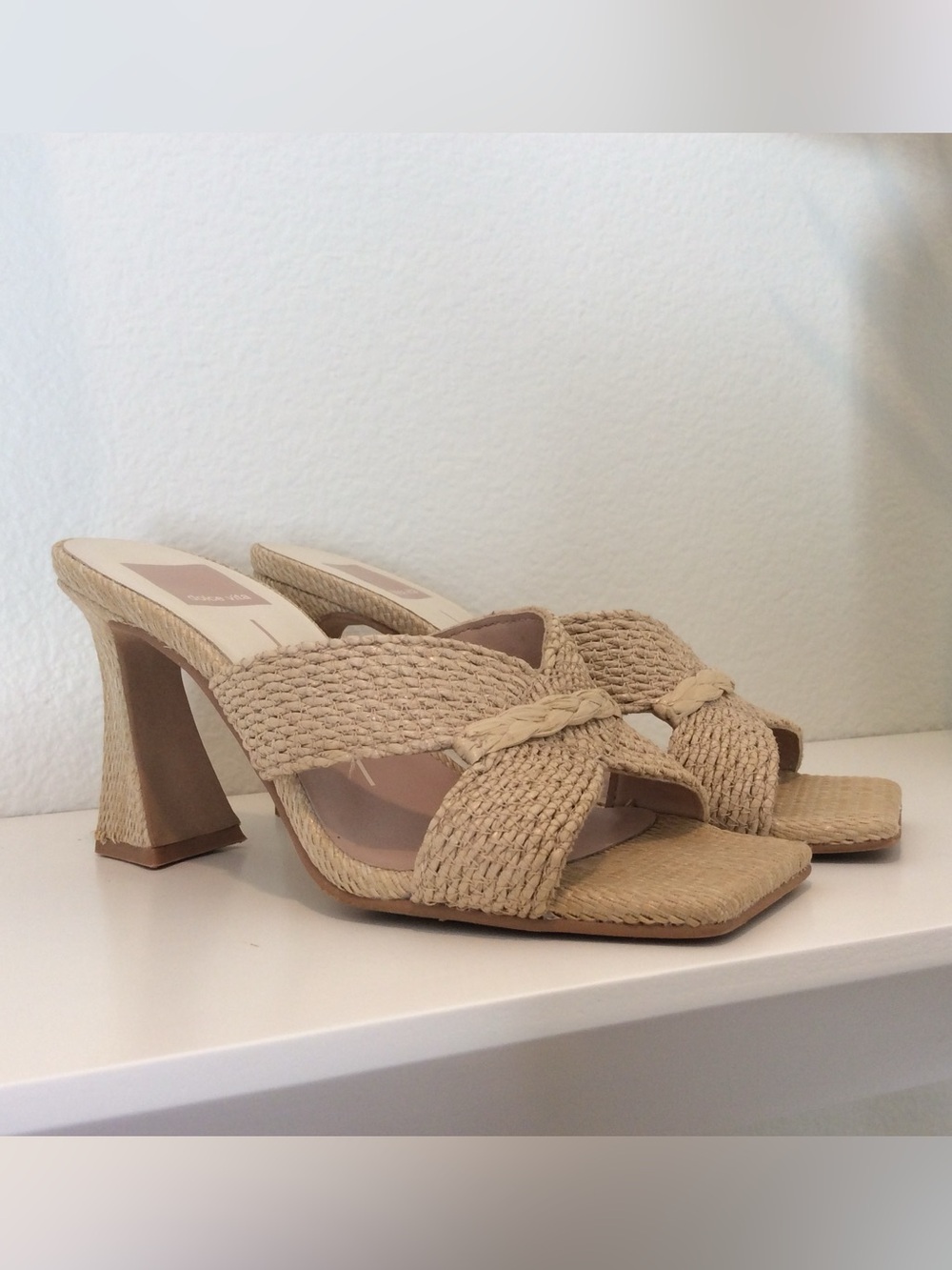 Dolce Vita Beige Braided Heeled Slide Sandals - Size 5